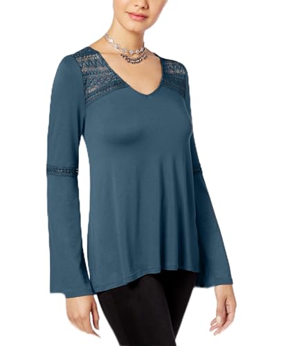 Hippie Rose Juniors Lace Trim Bell Sleeve Top