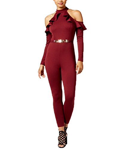 Material Girl Juniors Cold Shoulder Ruffled Jumpsuit