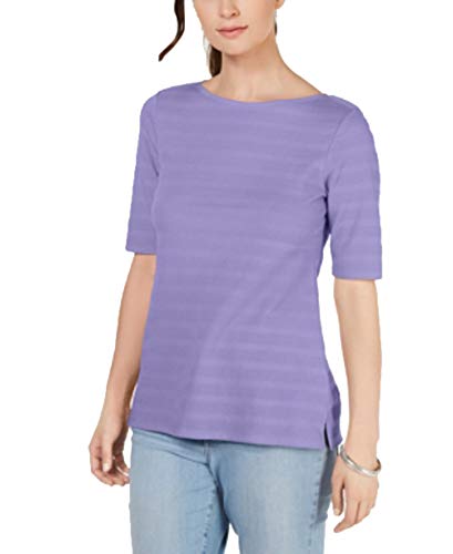 Charter Club Cotton Texture Striped Elbow Sleeve Top