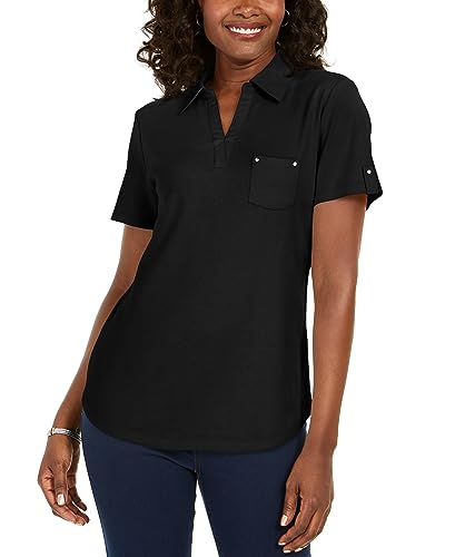 Karen Scott Petite Cotton Johnny Collar Top