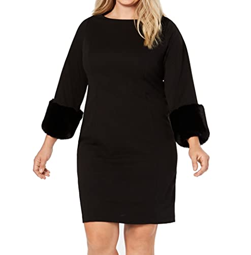 Plus Size Faux-Fur Cuff Shift Dress