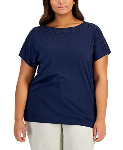 Karen Scott Plus Size Crochet Trim Top