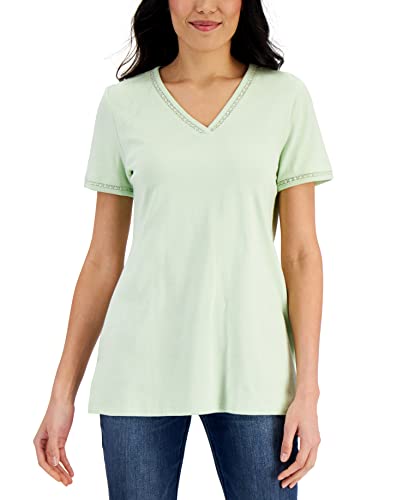 Karen Scott Womens Cotton Lace Trimmed Top