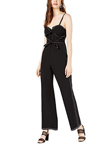 Bar III Contrast-Stitch Tie-Front Jumpsuit (Deep Black, 8)