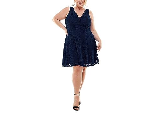 City Studios Trendy Plus Size Lace Fit Flare Dress