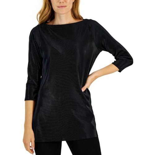 Alfani Womens Textured Pleated Split-Hem Tunic