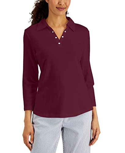Karen Scott Womens Studded Johnny Collar Top