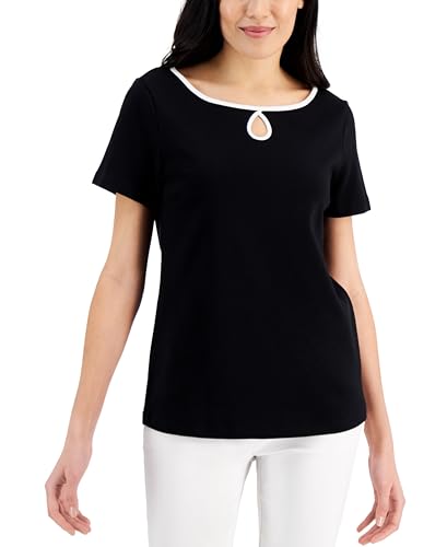 Karen Scott Short Sleeve Keyhole Boat Neck Top