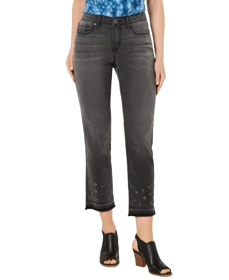 Style & Co Grommet Trimmed Straight Leg Cropped Jeans