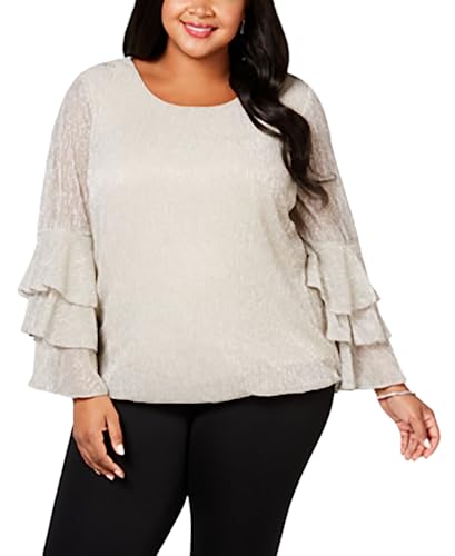 Plus Size Metallic Tiered-Sleeve Bubble Top