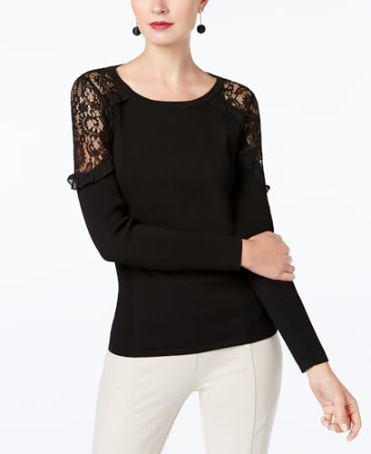 International Concept Lace Shoulder Ruffled Sweater