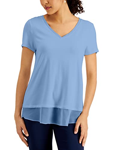 JM Collection V Neck Sheer Hem Top