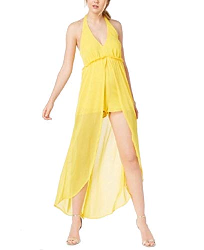 Juniors' Halter Romper with Sheer Overlay Maxi Skirt
