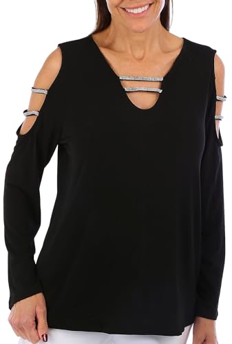 Petite Long Sleeve Knit Crepe Rhinestone Top