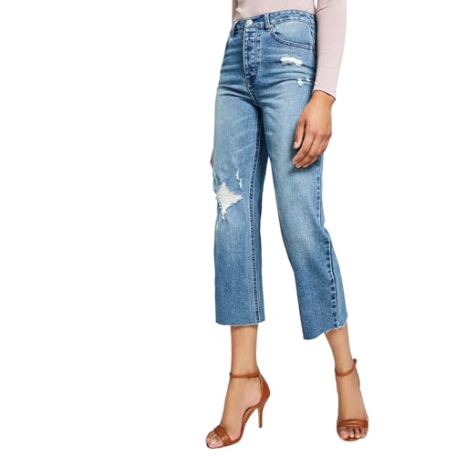 Now This Womens Ripped Mini Wide Leg Jeans