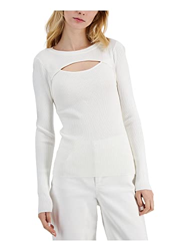 INC International Concepts Ribbed Cutout Crewneck Sweater