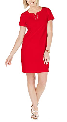 Karen Scott Cotton Lace Up Shift Dress