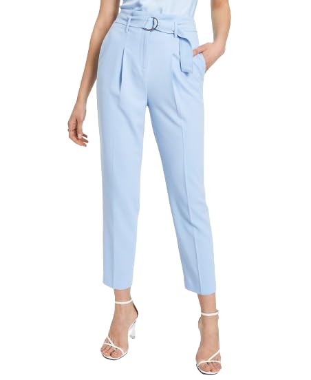 Bar III Textured Crepe Paper Bag Straight Leg Ankle Pants