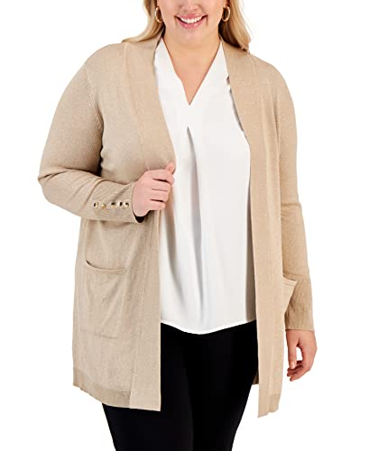 JM Collection Plus Size Button Sleeve Lurex Cardigan