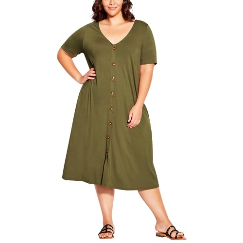 Plus Size Midi Button Plain Dress
