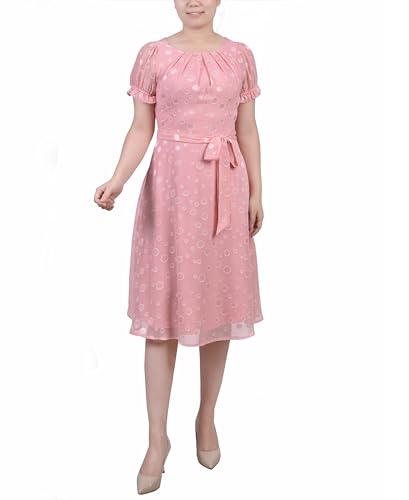 Petite Short Sleeve Belted Swiss Dot Dress