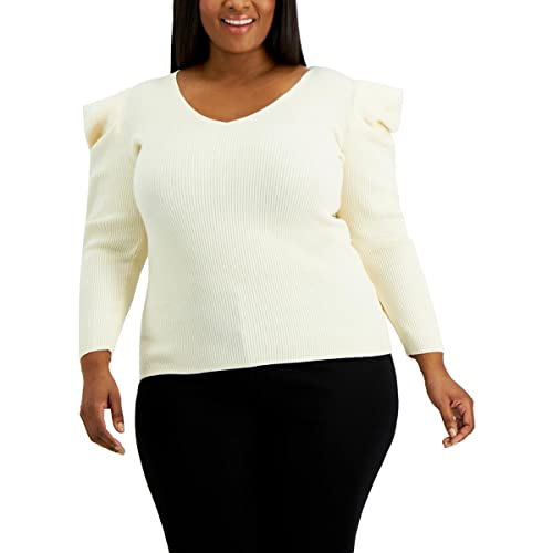 Anne Klein Plus Size Ribbed Puff Shoulder Sweater