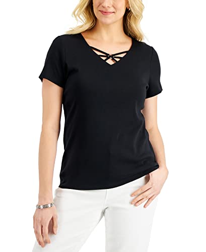 Karen Scott Womens Cotton Crisscross V Neck Top