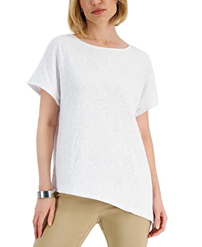 JM Collection Womens Crochet Asymmetrical Hem Top