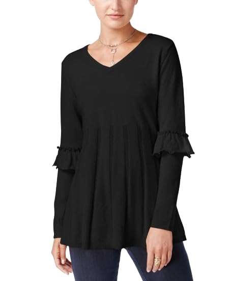 Petite Pleated Ruffle-Sleeve Sweater