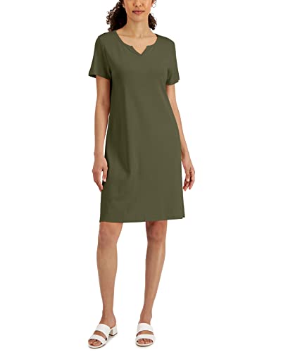 Karen Scott Womens Cotton Split Neck Dress
