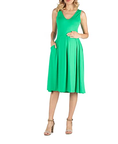 Fit and Flare Sleeveless Maternity Midi Dress with Pockets