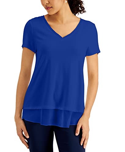 JM Collection V Neck Sheer Hem Top