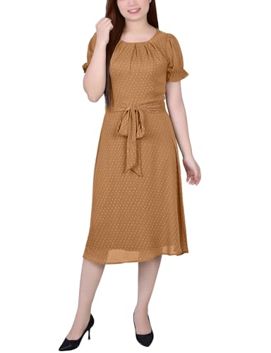 Petite Short Sleeve Belted Swiss Dot Dress