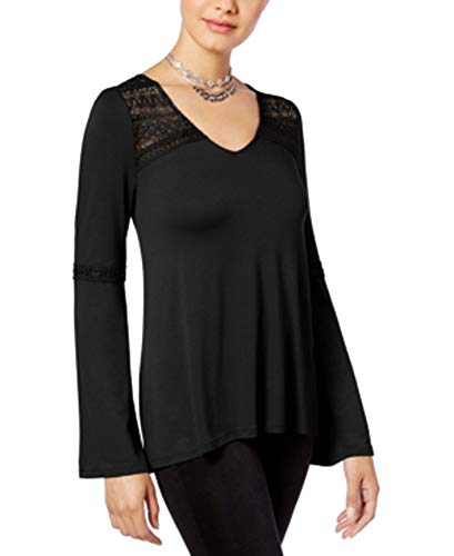 Hippie Rose Juniors Lace Trim Bell Sleeve Top