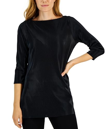 Alfani Womens Textured Pleated Split-Hem Tunic
