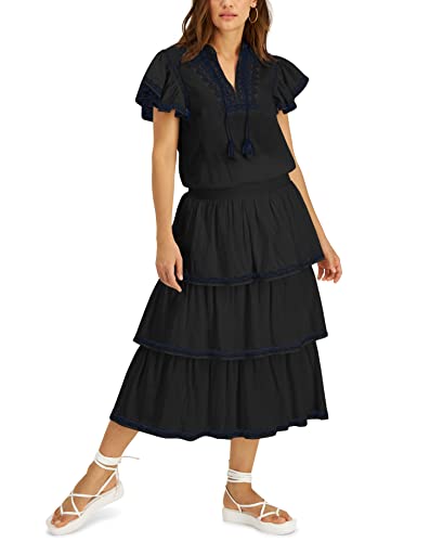 INC International Concepts Womens Embroidered Peasant Top