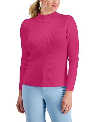 Karen Scott Cotton Solid Rib Mock Neck Sweater