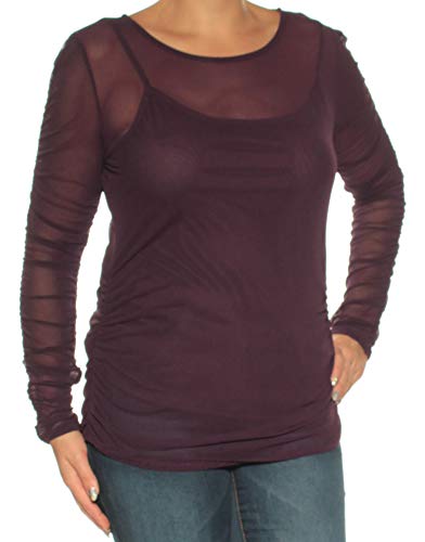 INC International Concepts Ruched Sleeve Mesh Illusion Top