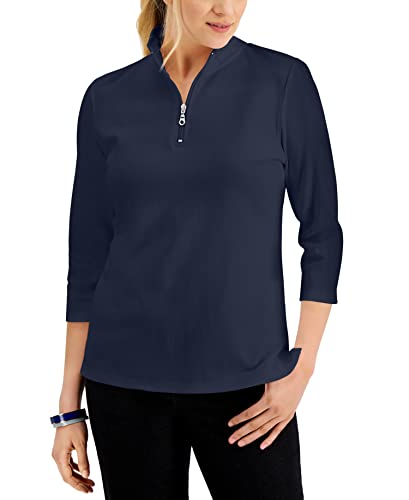 Karen Scott Cotton Zip Neck Top