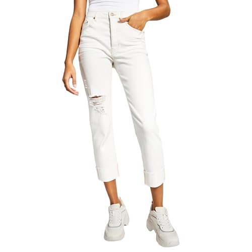 Now This Womens High Rise Vintage Straight Button Cuffed Jeans