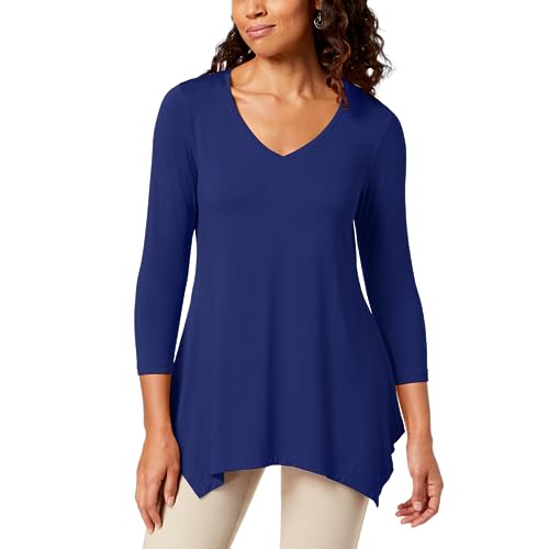 JM Collection V Neck Handkerchief Hem Top