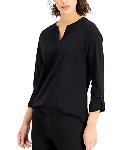 Charter Club Cotton Split-Neck Top