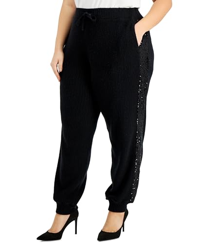 INC International Concepts Plus Size Sequin Stripe Sweater Knit Joggers