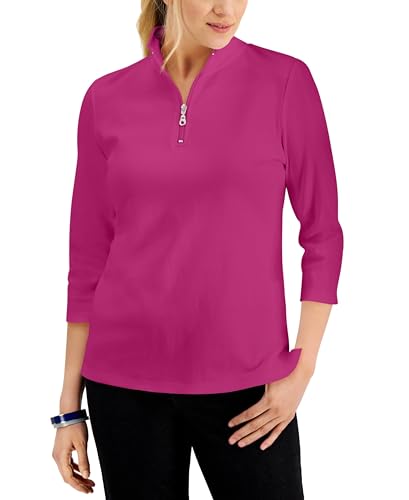 Karen Scott Cotton Zip Neck Top