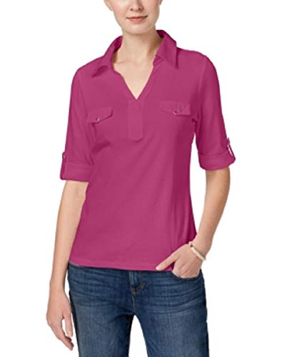 Karen Scott Cotton Roll Tab Sleeve Shirt