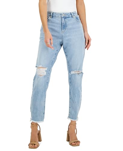 INC International Concepts Womens Mid Rise Ripped Straight Leg Jeans