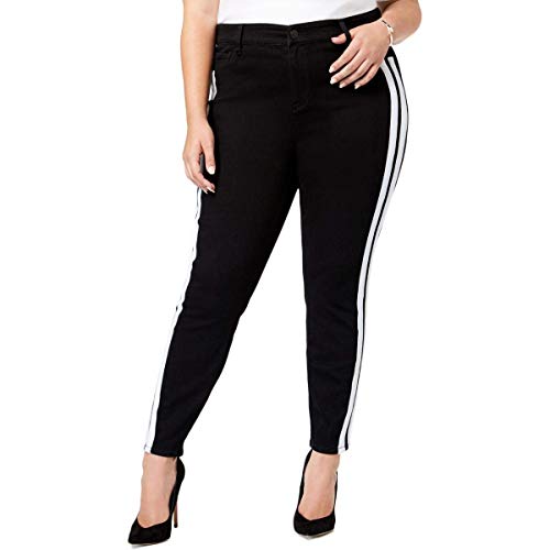 Trendy Plus Size Varsity Stripe Black Skinny Jeans