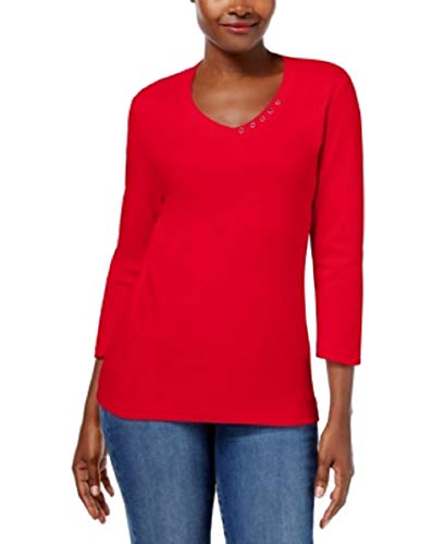 Karen Scott Cotton V Neck Button Top