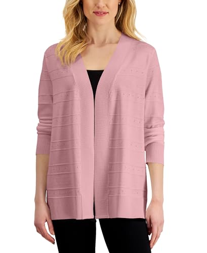 Karen Scott Womens Pointelle Open Cardigan
