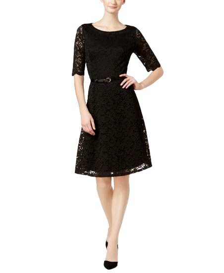 Charter Club Petite Belted Lace Dress